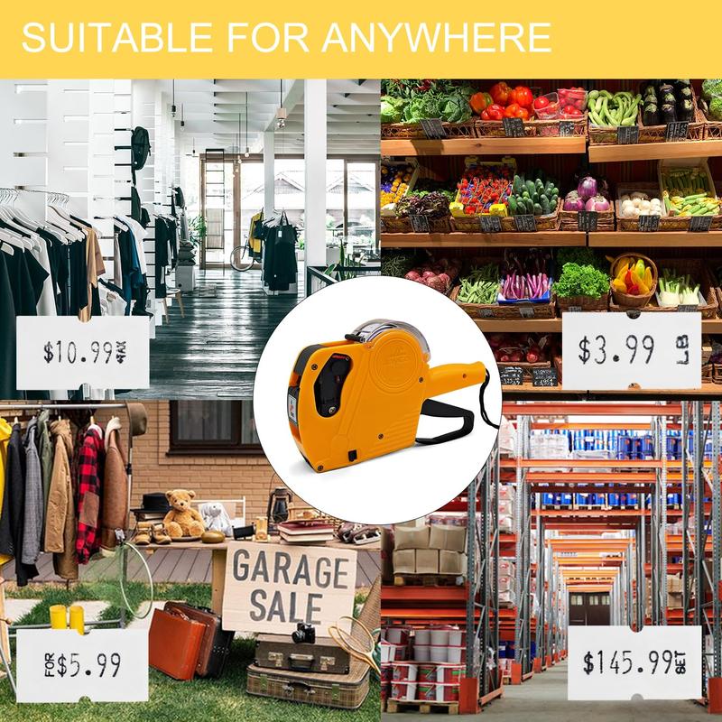 JayCo Pro 1 Line 8 Digits Price Tag Gun Kit - Includes 6,500 White Blank Labels and 1 Pre-Loaded Inker with 1 Ink Refill - for Grocery Store, Retail Shop, Garage Sale