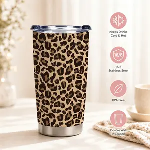 20oz Earth Tone Leopard Print Stainless Steel Tumbler - 18/8 Vacuum Flask with Vacuum Seal, Leak-Proof, 13-24H Cold & Hot Retention, Modern Retro Western Women's Portable Insulated Drinkware for Coffee, Birthday Gift