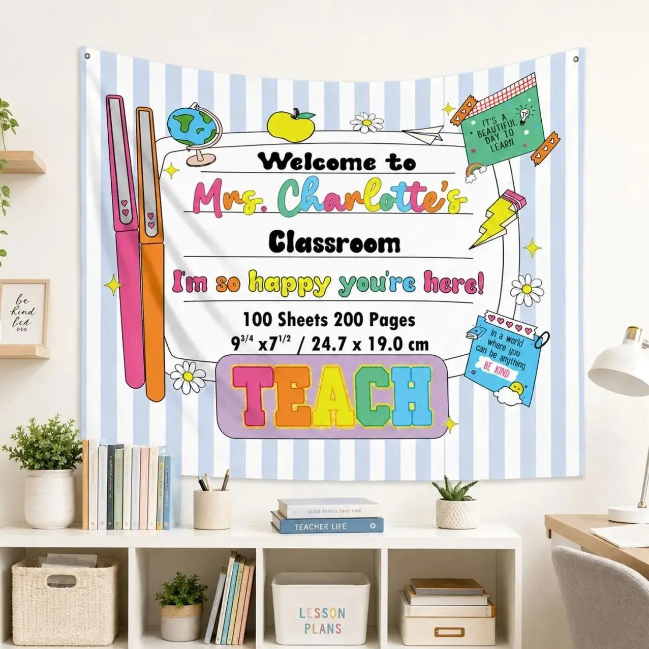 Personalized Striped Classroom Tapestry, Back To School, Classroom Tapestry Decoration, New Teacher Gifts, Teacher Name Sign Banner