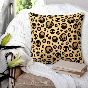 Goth-Punk Leopard Print & Cartoon Skull Throw Pillow with Digital Print, 45cm Square with Inner Cushion, Unique Spooky Design, Soft Comfortable Decor for Living Room & Bedroom, Eye-Catching Home Accent