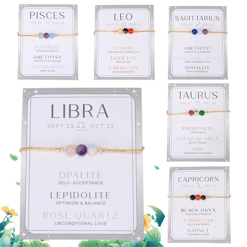 Zodiac Crystal gemstone bracelet Wedding Engagement Daily Birthday Auspicious Anniversary gifts for women, Healing Crystal Bracelet, Casual Non-Natural Crystal Bracelets & Anklets