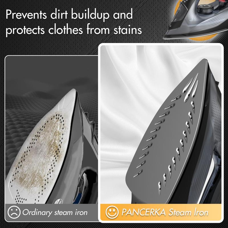 PANCERKA 1600W Steam iron, Adjustable Thermostat Control steam iron, non-stick soleplate, Overheat Safety Protection & Variable Steam Control, suitable for ironing clothes on all fabrics, Steamer for Clothes, Iron for Clothes, Travel Essentials