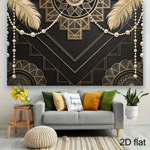 Vintage Jazz Era Party Banner, &, Elegant Feathers & Pearls, Geometric Patterns, Easy Clean Wallpaper Texture