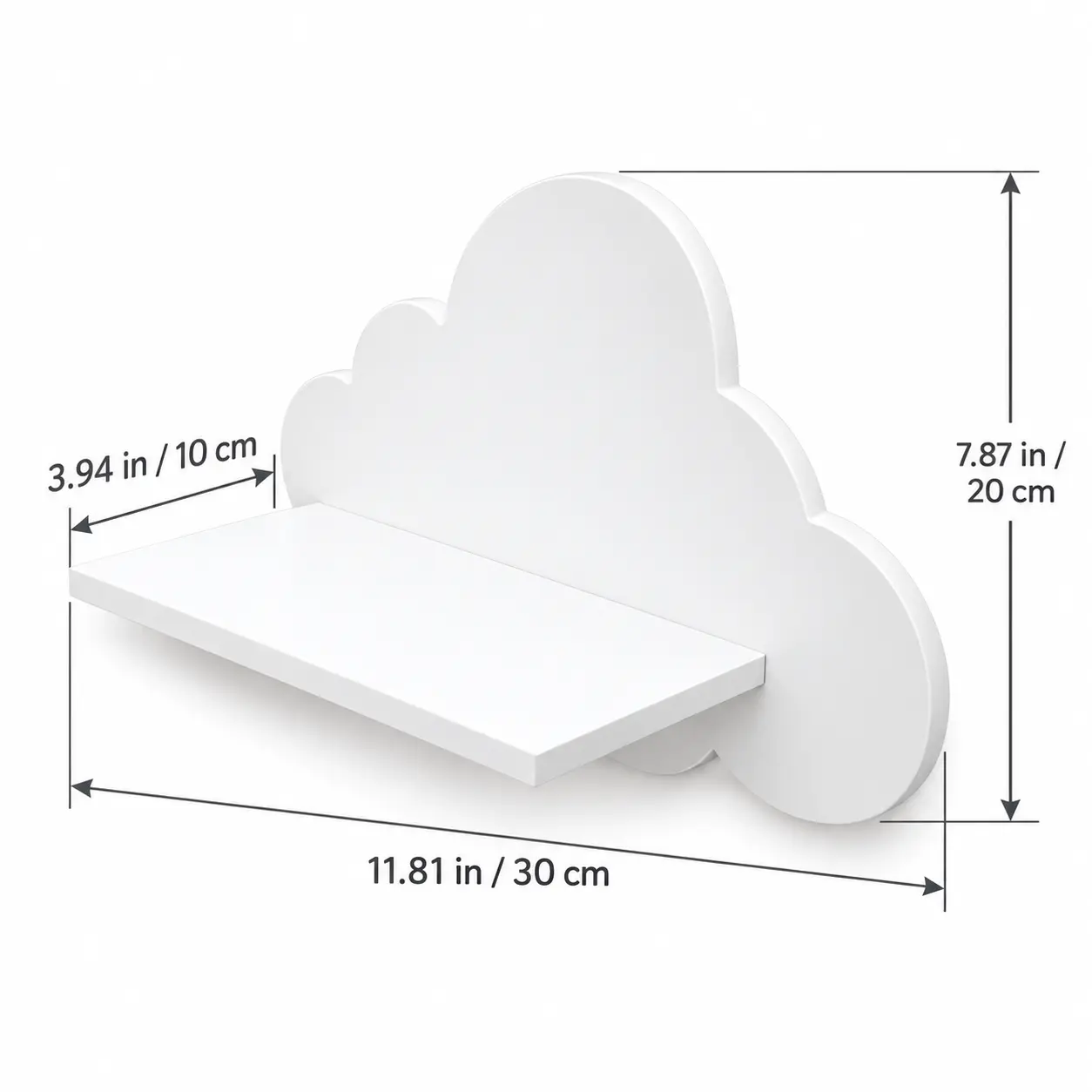 White Cloud Floating Wall Shelf - Lightweight, Easy to Install, Water-Resistant Home  for Kids’ Room, Shelves for Bedroom, 11.81x7.87x3.94in, 1 Piece Cute Home Decor