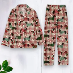 Christmas Dachshund Pajamas, Candy Cane Dog Striped Pajamas, Cozy Family Pajamas for Holidays