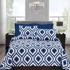 6Pcs King Bed Sheet Set - 6pcs Microfiber Print Bedding Set with 4 Pillow Cases & 1 Fitted Sheet, 16 Inches Deep Pocket, Affordable for Comfort