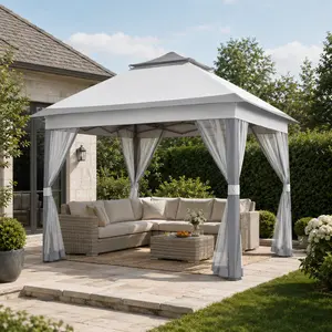 Costoffs 11×11 FT Pop-Up Gazebo Tent, 4 Mesh Sidewalls & 3-Level Adjustable Height Canopy for Patio & Backyard Party,summerwins