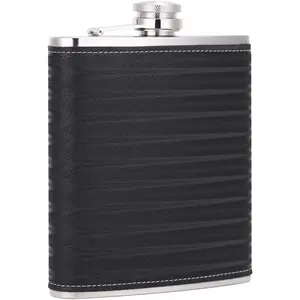 18 oz Black 3D Leather  Large Capacity Stainless Steel    Flask with Leather Wrapped
