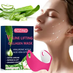 Rozino V Face Collagen Lifting Mask 5 Sheets, Hydrating Aloe Vera Repair, Deep Moisturizing, Firming Jawline, Home Skincare Essential, Moisturizer