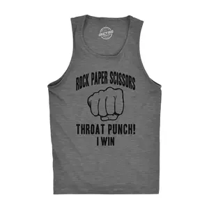 Mens Fitness Tank Rock Paper Scissors Throat Punch Tanktop Funny Sarcastic Humor Shirt Funny Workout Shirt for Men with Plus Sizes Funny Sarcastic Sleeveless Tee Novelty Tank Tops for Guys Dark Grey