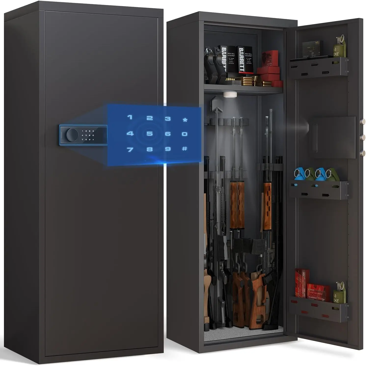 10-12 Gun Safe for Home Rifle and Pistols, Large Unassembled Gun Safes for Rifle and Shotgun, Shotgun Rifle Safe with Backlit Keypad & Mute Function, Removable Shelves & Adjustable Metal Box
