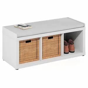 CUBICLE Storage Bench, Shoe Bench with Padded Seat Cushion, 3-Cube Open Shelves Entryway Bench, for Closet, Entryway, Living Room, White