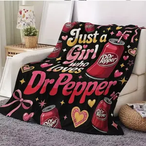 Retro Dr. Pepper Slogan Flannel Blanket, Cozy Multi-scene Use Blanket, Stylish Home Decoration, Holiday Gift for Loved Ones