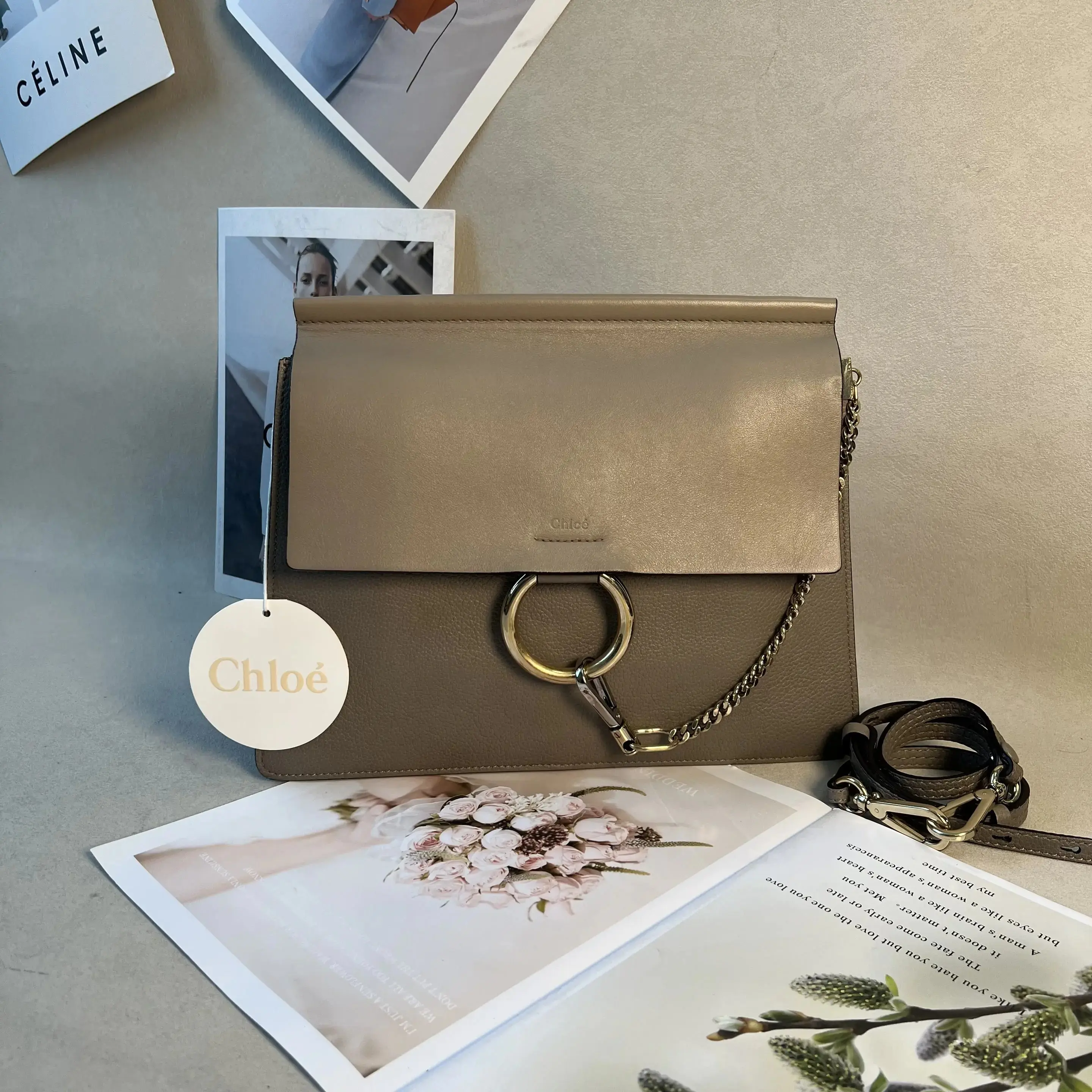 Pre-owned Chloé Chloe Faye Gray Suede and Cowhide Large Round Ring Shoulder Bag 0724QIQI/C8354203711
