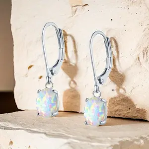 Minimalist Oval Synthetic Opal Earrings for Women - Stylish Dangle & Stud Design, Versatile Jewelry Gift for Birthday, Valentine's, Christmas - Perfect for Brides & Students