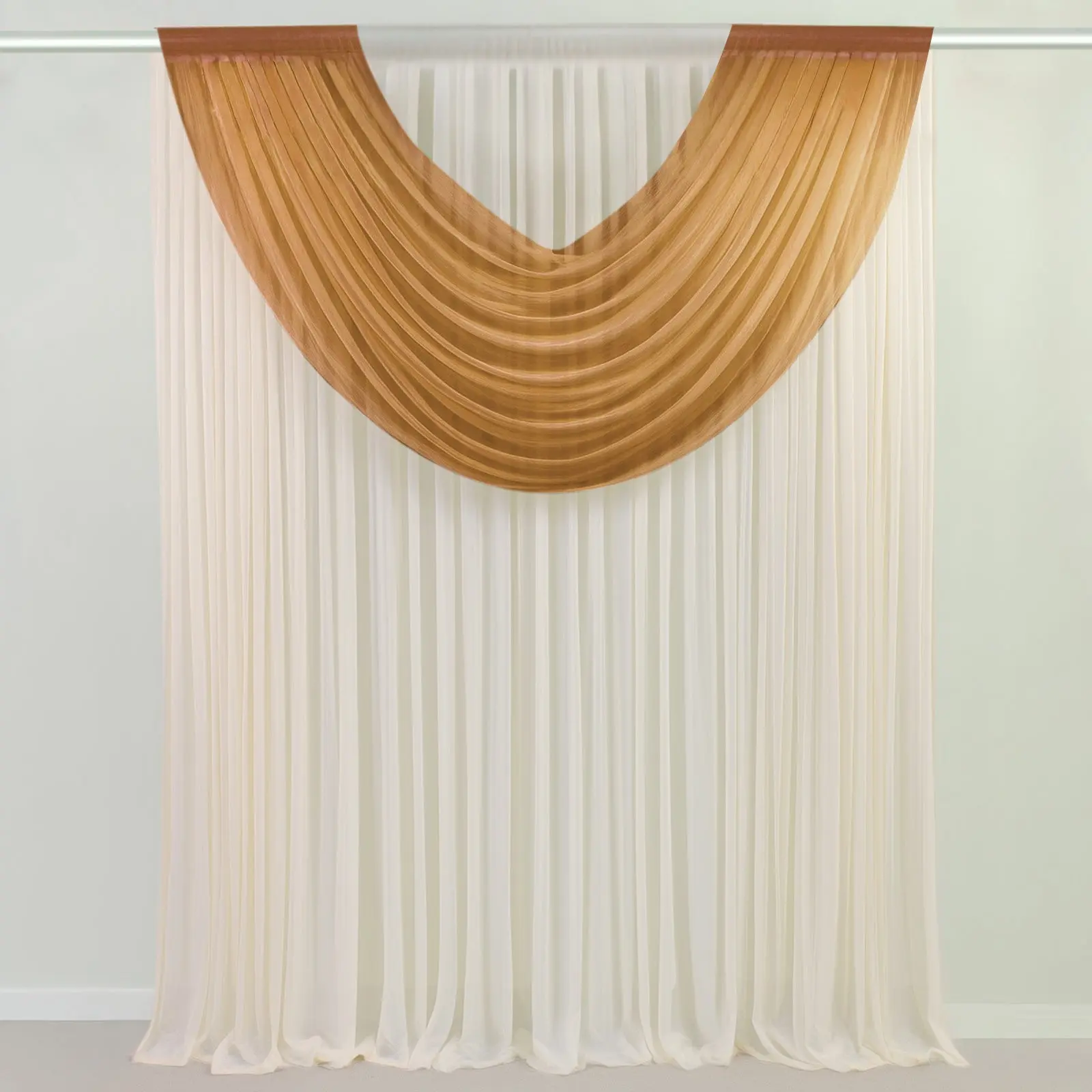 Sheer Chiffon Valance Curtain 4ft x 5ft – Gold Wedding Arch Voile Drape with Rod Pocket, Backdrop Panel