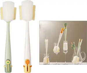 5-in-1 Multifunctional Bottle Scrubber Set – Straw Brush Included, Cleans Bottles, Cups, Straws & More (Cream White/Jasmine Green)