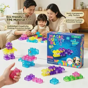 28/40/56 pcs Magic Gummy Bloc Soft Building Blocks for Kids, TPE Sensory Soft Building Stacking Toys, Transparent Jelly Bricks For Children