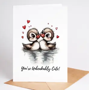 Adorable Valentine’s or Anniversary Card with Ducks, You’re Unbeakably Cute, Greeting Card for Him or Her