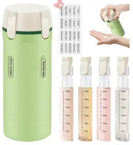 Haviva 4 in 1 Travel Dispenser, Leak Proof Travel Size Liquid Containers, Portable Containers for Shampoo Lotion Creams Body Wash Conditioner Refillable Attached Label