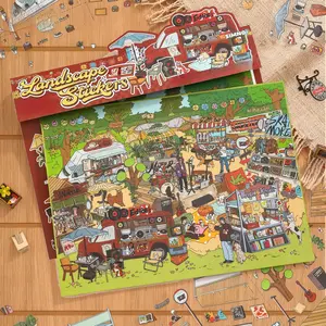 1 oversized scenic sticker, retro picnic park theme, minimalist style, PET waterproof material, self adhesive, DIY planner decoration, scrapbook, notebook material sticker pack