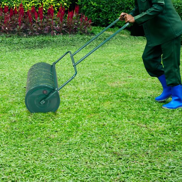 24" Steel Lawn Roller, 13 Gallon Water/Sand Fillable Yard Roller with U-Shaped Handle & Easy Drain Plug, Push & Pull Sod Roller for Grass Flattening Seed Packing, Green