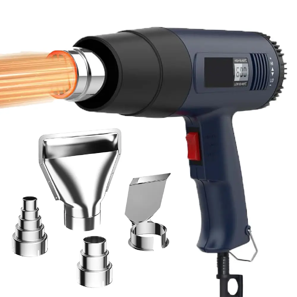 LCD Heat Gun 2500W 140℉-1112°F (60°C~600°C) Fast Heating Heavy Duty Hot Air Gun Kit Variable Temperature Control Overheat Protection With 4 Nozzles for Crafts, Shrinking PVC, Stripping Paint