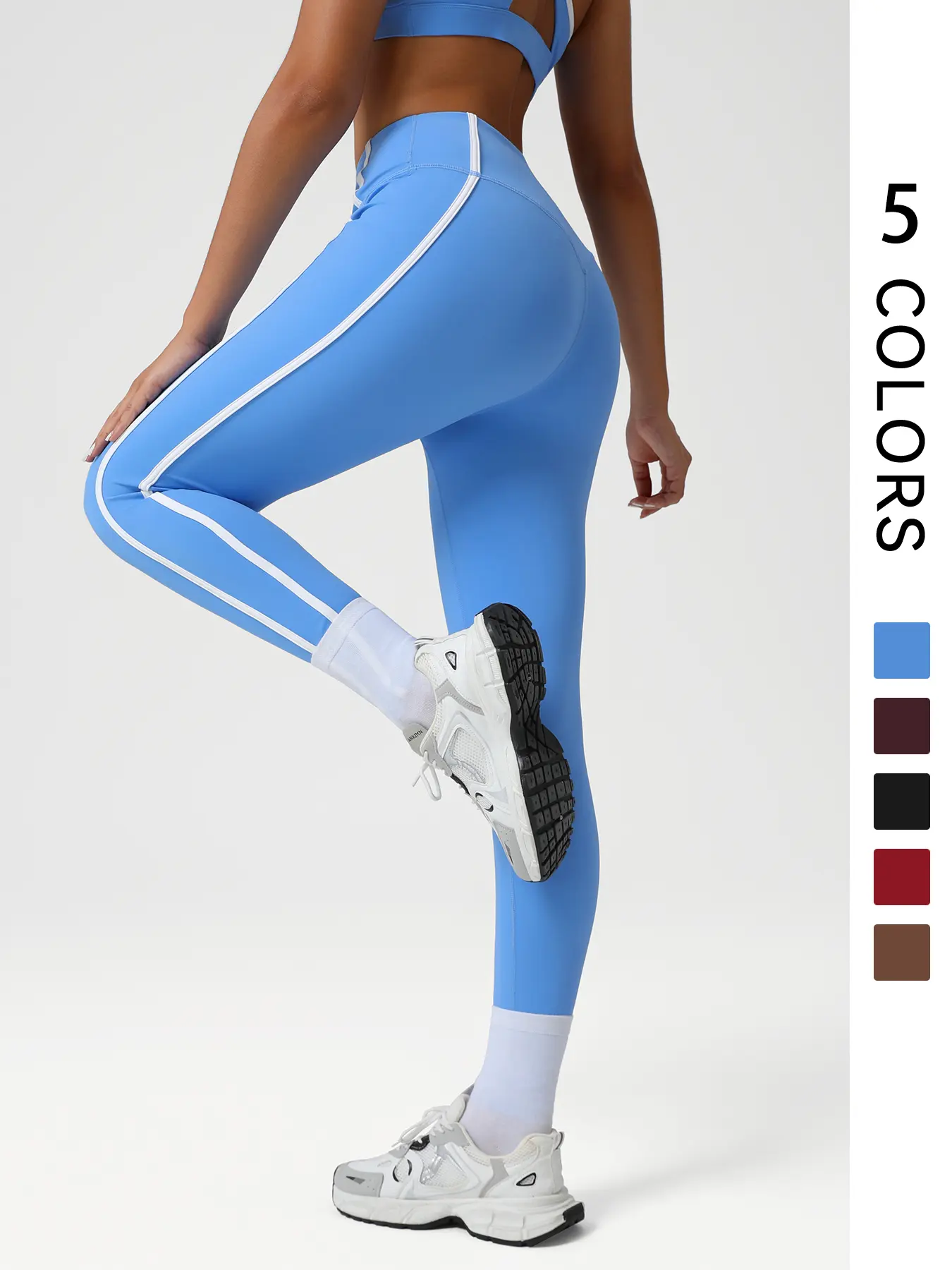 Women's High-Elastic Yoga Leggings, Contrasting Side Stripes High Waist Tummy Control Butt Lift Shaping Leggings, Comfortable and Fashionable Design, Suitable for Daily Wear and Sports Activities, Stretchable Activewear, High Waisted Leggings