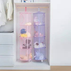 See All Your Stuffed Animals at Once – 4 Compartments Mesh Toy Storage Net, Hanging Hammock Organizer for Bedroom & Dorm, Hangable Toy Baskets