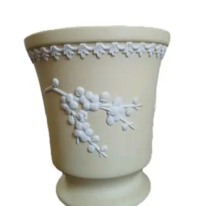 Wedgewood Jasperware Yellow Primrose Vase, 4" T x 3.5" W, Prunus Blossoms, 4" x 3.5" Dimensions