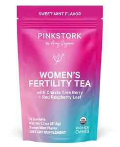 Pink Stork Organic Fertility Tea for Women | Women's Fertility Support Tea with Chaste Tree Berry (Vitex) + Red Raspberry Leaf | Hormone Balance Herbal Tea, Caffeine Free Sweet Mint, 15 Sachets