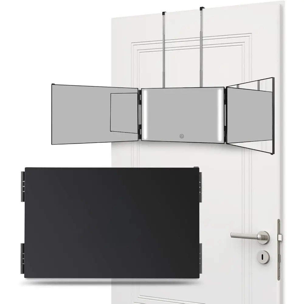 LED Lights 3 Way Mirror for Self Hair Cutting 360° Mirror with Self Haircut Mirror with Height Adjustable Hooks Lighted Makeup Mirror Lighted Vanity Mirror Rechargeable Vanity Mirror Led Lit Mirror