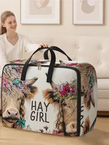 Cute Cow Print Storage Box, Extra Large Organizer for Blankets and Clothes, Ideal for Moving Travel Dorm Room Use