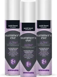 Summer's Eve Ultra Daily Active Feminine Spray 2 oz 3 Pack Neutralizes Odor Absorbs Sweat for Freshness Talc-Free Gynecologist Tested