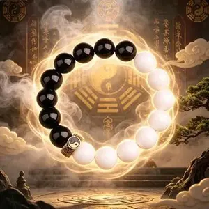 Taoist Black & White Agate Yin Yang Bracelet - Feng Shui Amulet for Energy Balance & Stability