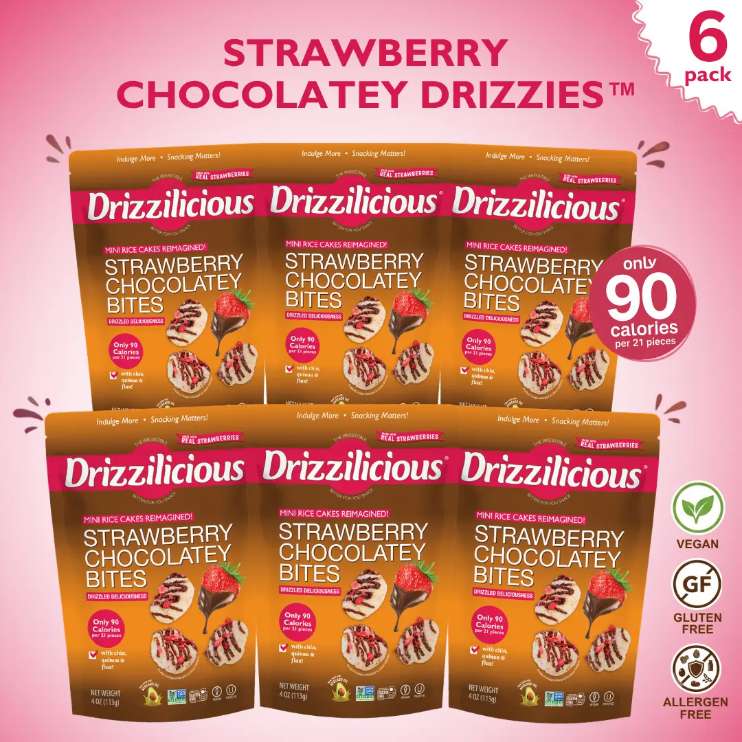 6 Pack - Drizzilicious Strawberry Chocolaty Bites Mini Rice Cakes - New Flavor, 4 oz