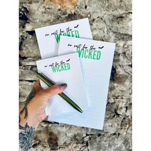 No Rest for the Wicked Full & Quarter Page Notepad, 50 Page A5 Spooky, Halloween Themed Notepad tear-off notepad notebook goal set convenient shopping stationery lover task list