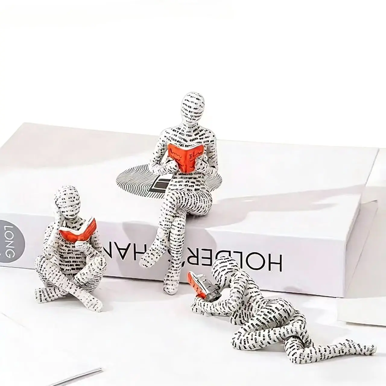 Set of 3 Resin Reading Women Figurine - Cute Artistic Abstract Art Statue, Decorative Sculptures for Desk Bookshelf, Decorative Home Decor Ornament for Bedroom Living Room Office Study, Unique Gift for Reader Girl Women