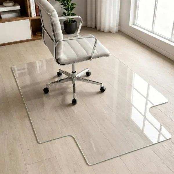 2000 LBS Heavy-Duty Tempered Glass Chair Mat for Hardwood Floors - Clear Office Floor Protector with Lip for Desk, 12 Non-Slip Silicone Pads, Precision-Ground Edges, Anti-Scratch & Smooth Rolling for Home, Office