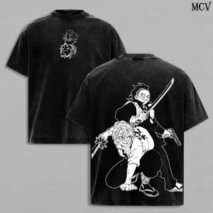 Sanemi x Genya Demon Slayer Anime Double Printed Vintage Washed Tee Unisex Oversize Anime Manga Washed Heavyweight Cotton T-shirt, Gift For Anime Fan Lovers