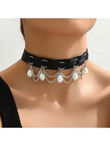 Irregular Chain Pearl Pendant Sweet Cool Choker for Women, Fashion Clavicle Necklace