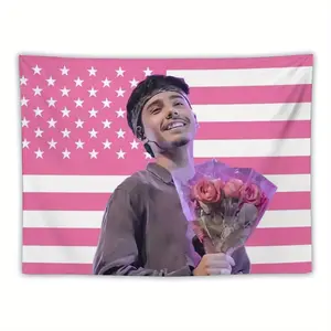 Ivan Cornejo Inspired Tapestry for Bedroom - 100% Polyester Knit Fabric, Peach Skin Velvet Texture, American Flag Design with Pink Stars, Indoor & Outdoor Decor Dorm, Living Room, Bedroom, No Electricity Needed