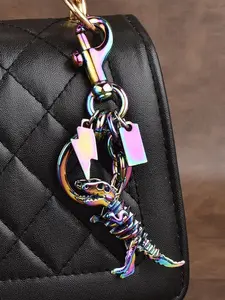 Cool Dinosaur Skeleton Bag Charm, Vintage Color-Plated Metal Pendant + Lightning Keychain, Lobster Clasp, Perfect Gift for Graduation, Halloween, Birthday
