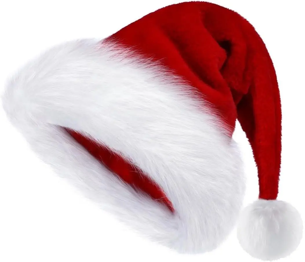 Christmas Hat, Santa Hats for Adults & Kids Red Velvet Comfort Extra Thicken Holiday Xmas Hat for New Year Festive Party