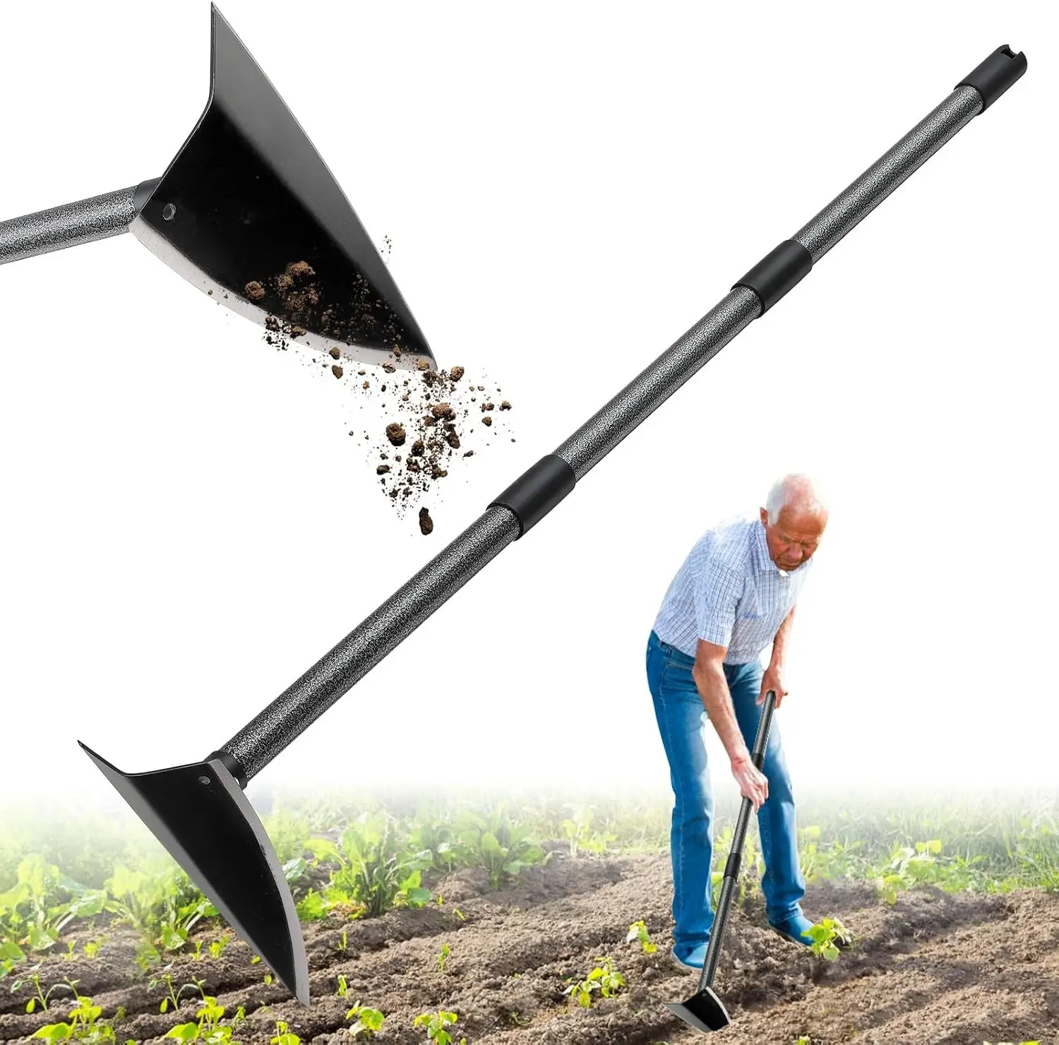 Garden Hoe, Heavy Duty Trenching Hoes with 60 Inch Long Handle, Sharp Edge Triangle Weeding Hoe Garden Tools for Weeds Removal,Cultivating,Digging,Loosen Soil, Trenching, Landscaping Manual Weeder