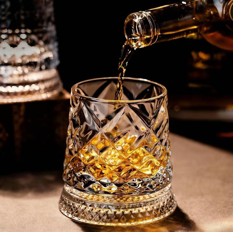 Viski Revolve Crystal Rocks Glass 10 oz Lead-Free Spinning on HiddenBump Dishwasher Safe Drinkware Cup Tumblers Home Bar Whiskey Gift Bottles  Luxury 360°Spinning CrystalGlass-Star-CutStress Relief Whiskey & Wine Glass, ElegantEuropean Barware