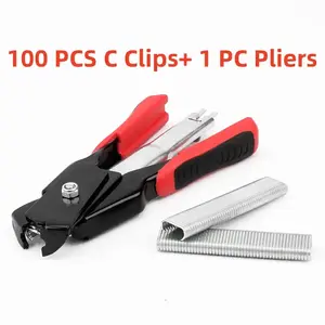 100/2500 PCS Hog Ring Pliers Kit with 3/4 Inch C Clips, Heavy Duty Fencing Hog Ring Plier for Pet Cages, Fencing, Upholstery, Car Cushions, Meat and Sausage Casings