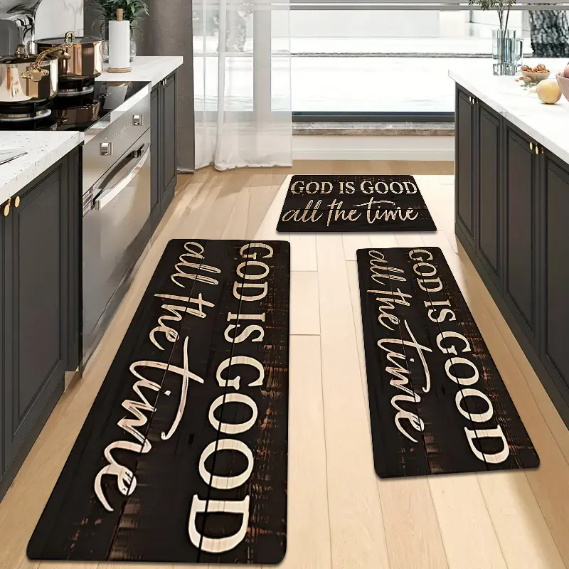 "God is Good" Anti-Slip Absorbent Drying Kitchen Mat - Rustic Weathered Pine Design, Low Profile Christian Home Decor with Rubber Backing, Boho Rug for Kitchen Sink, Entryway, Absorbent Kitchen Rugs, Anti-Slip Kitchen Rugs