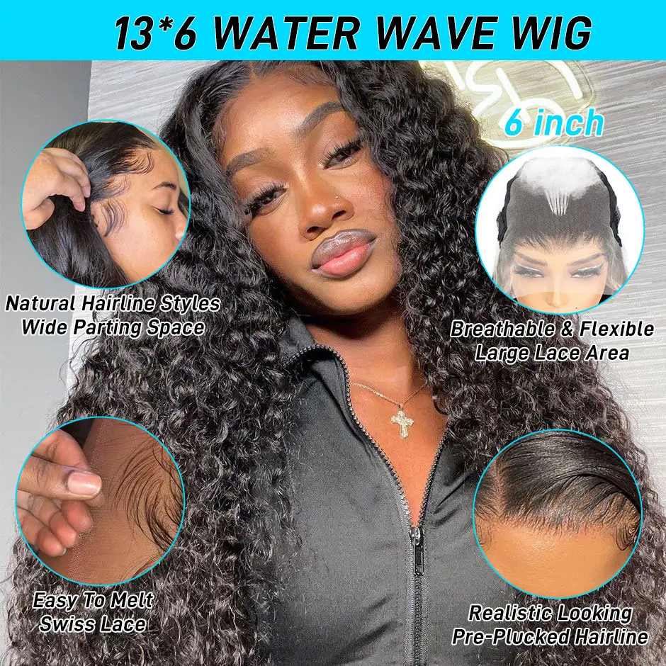 MOREFACE BEAUTY 180% Density 24inches 13x6 Deep Wave Lace Front Wigs Curly Human Hair Wig Wet And Wavy HD Lace Front Wigs Human Hair Pre Plucked Frontal Wig