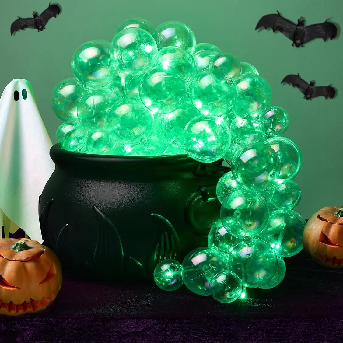 Halloween Decorations Indoor - DIY Wit-ches Bubbling Cauldron Set with Light, Halloween Hocus Pocus Party Decor Black Witch Plastic Cauldron Bowl Pot Decorations for Table Mantle